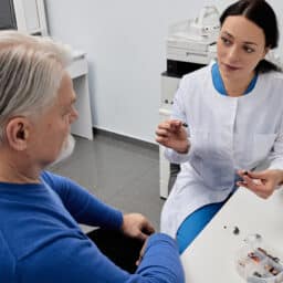 Audiologist discussing hearing aids with her patient